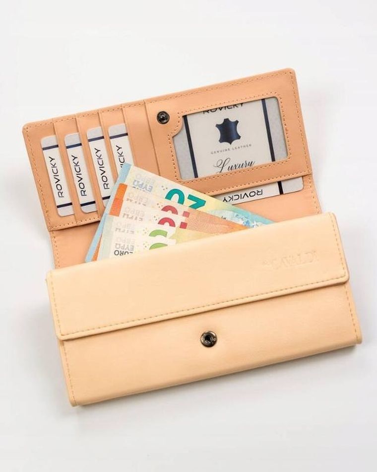 Portfel, beżowy, skóra ekologiczna, RFID, Cavaldi