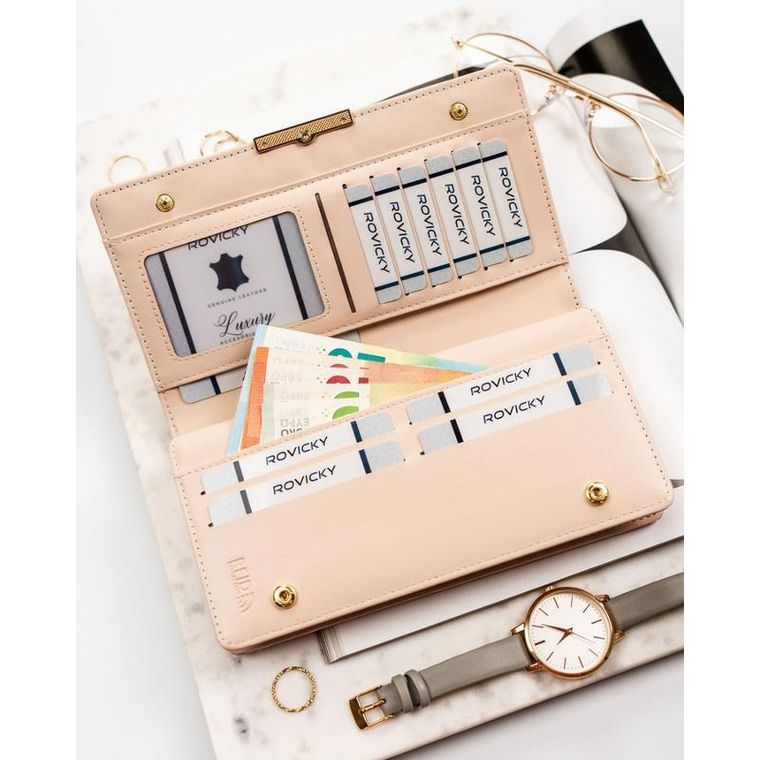 Portfel, beżowy, skóra ekologiczna, RFID, Rovicky