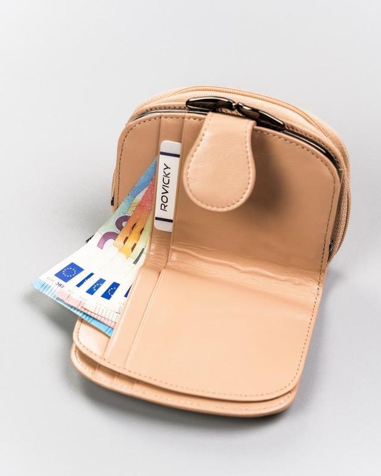 Portfel, beżowy, skórzany, Lorenti