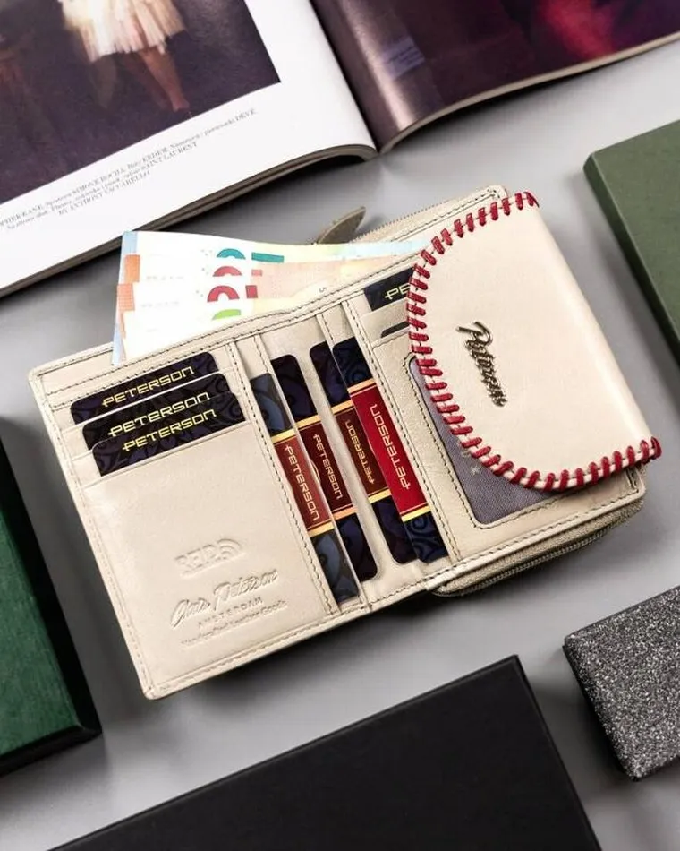Portfel, beżowy, skórzany, Peterson