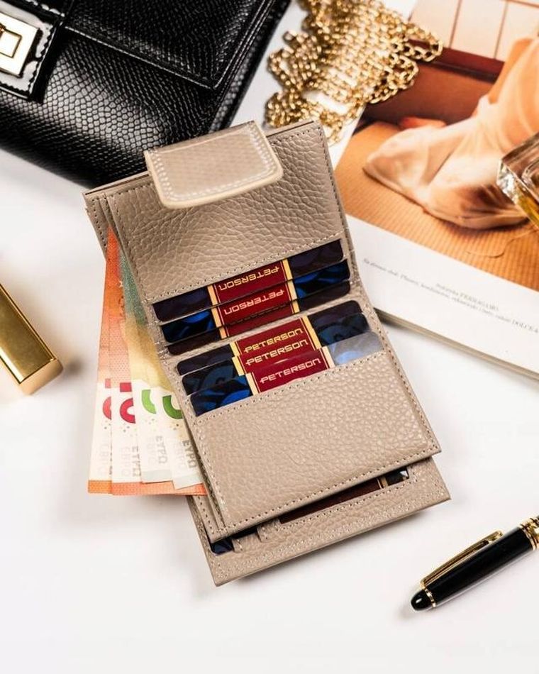 Portfel, beżowy, skórzany, Peterson