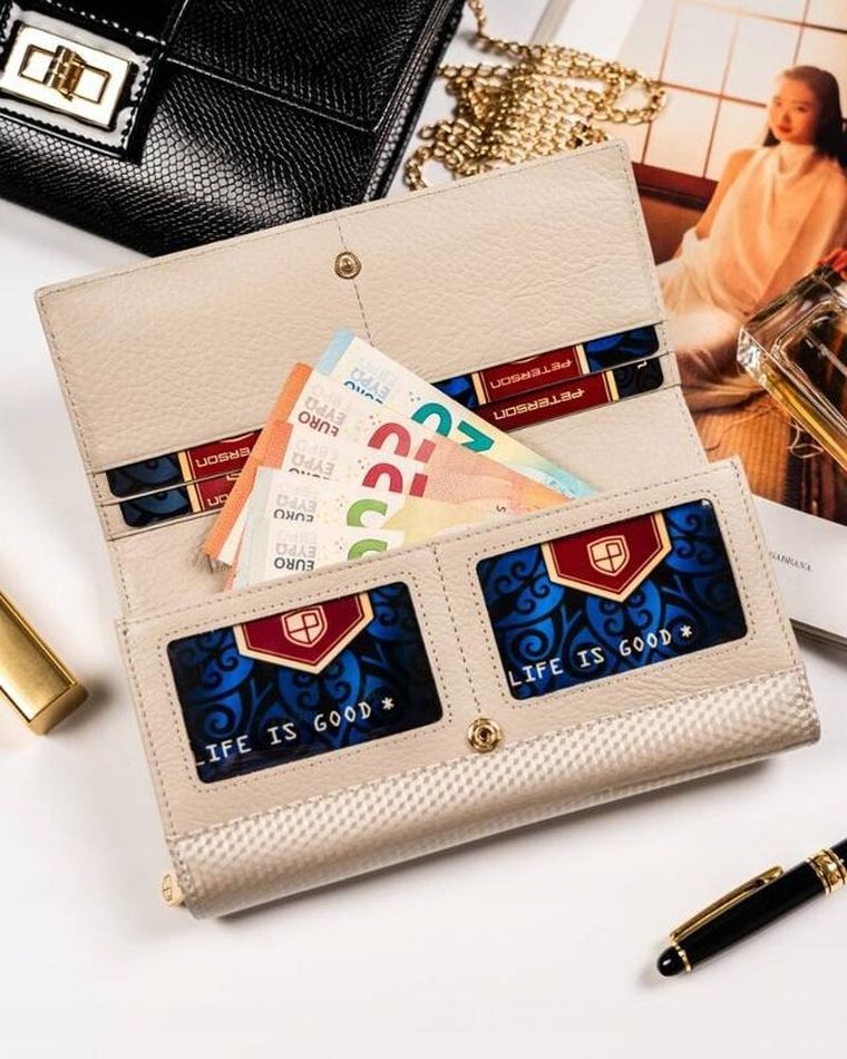 Portfel, beżowy, skórzany, Peterson