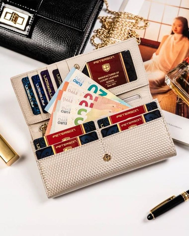 Portfel, beżowy, skórzany, Peterson