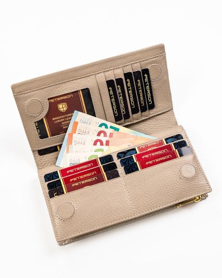 Portfel, beżowy, skórzany, Peterson