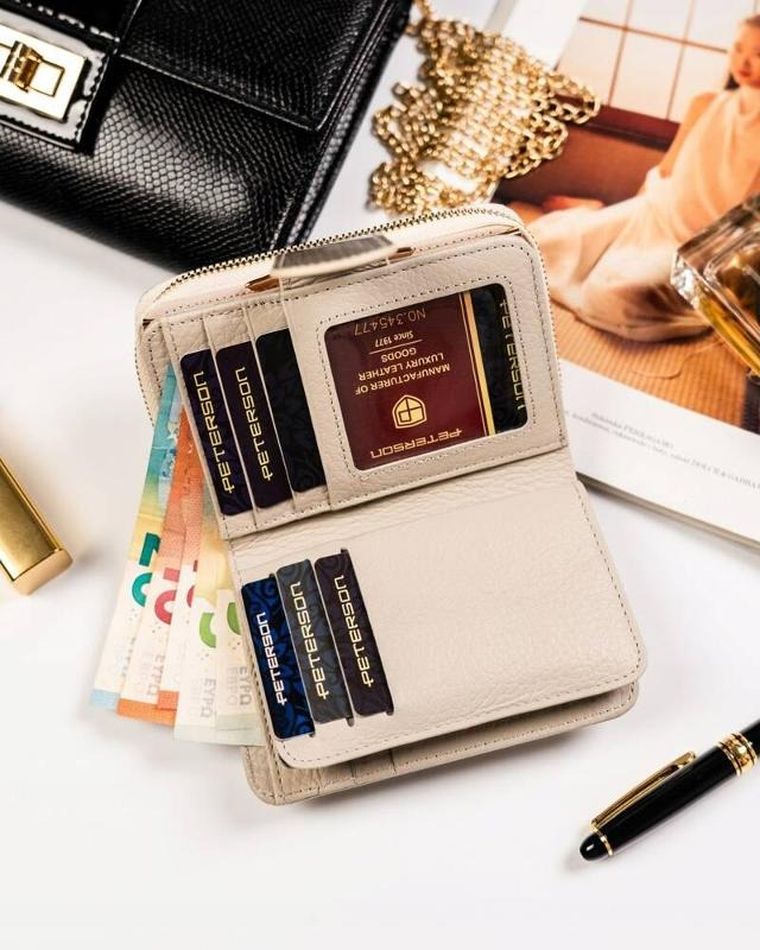 Portfel, beżowy, skórzany, Peterson