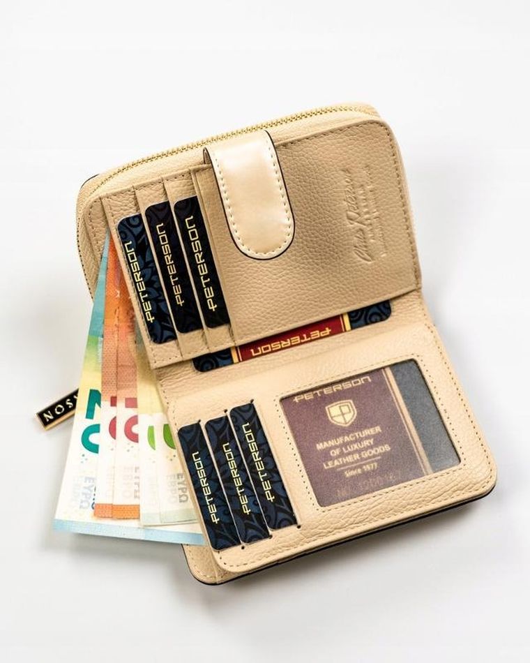 Portfel, beżowy, skórzany, Peterson