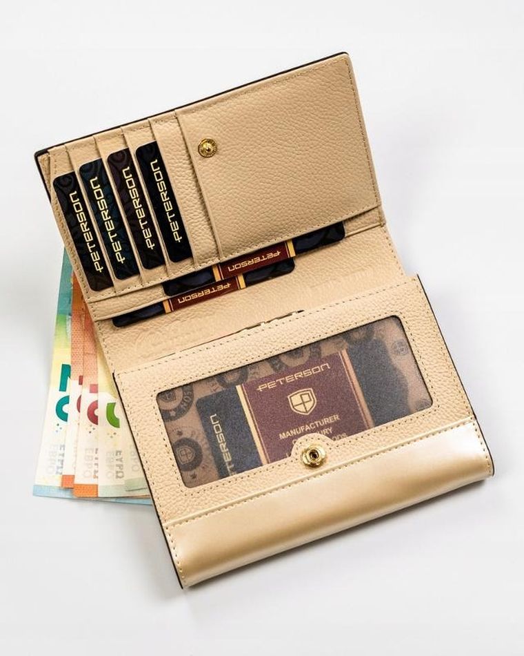 Portfel, beżowy, skórzany, Peterson