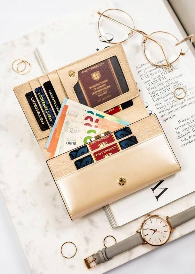 Portfel, beżowy, skórzany, Peterson