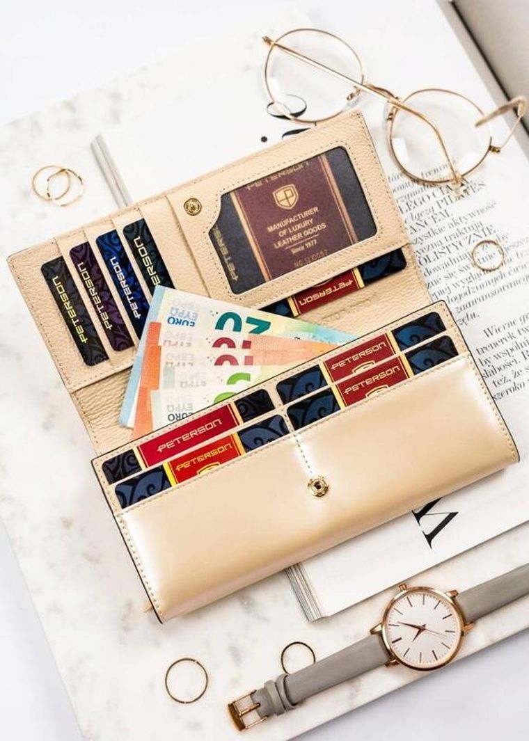 Portfel, beżowy, skórzany, Peterson