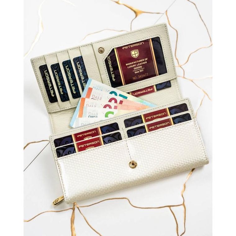 Portfel, beżowy, skórzany, Peterson