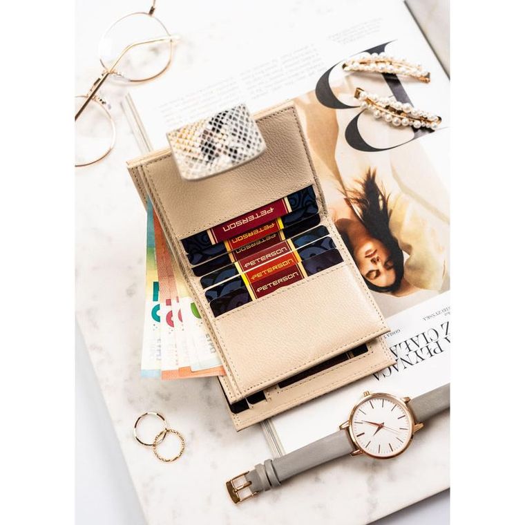 Portfel, beżowy, skórzany, Peterson