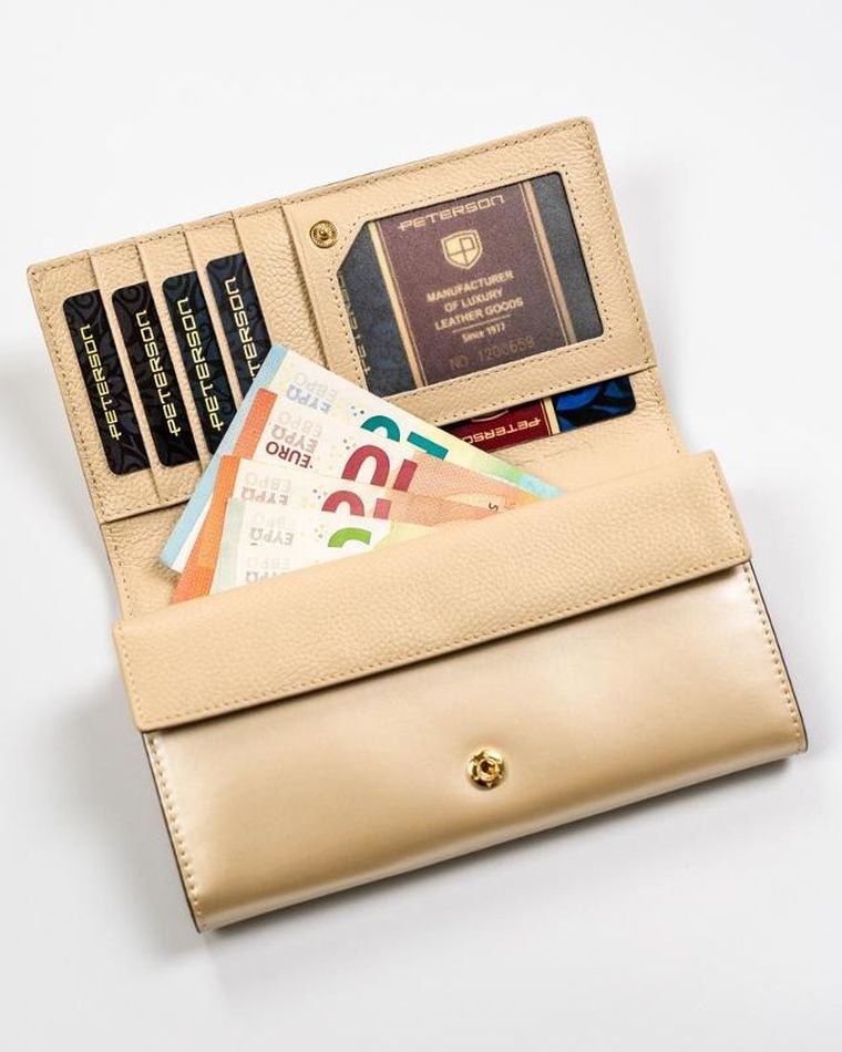 Portfel, beżowy, skórzany, RFID, Peterson