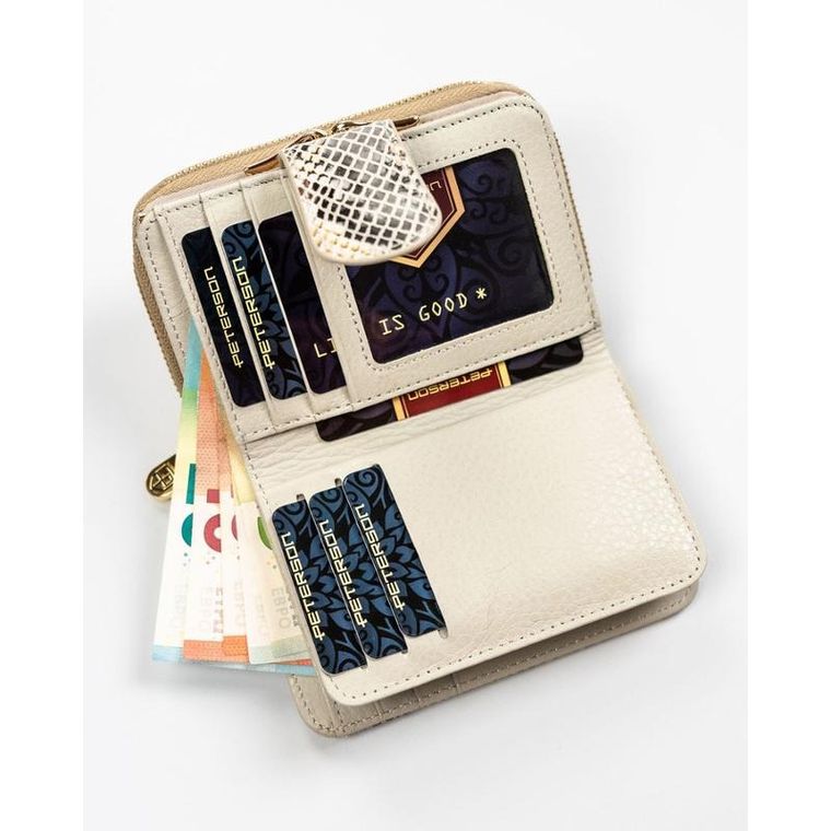 Portfel, beżowy, skórzany, RFID, Peterson