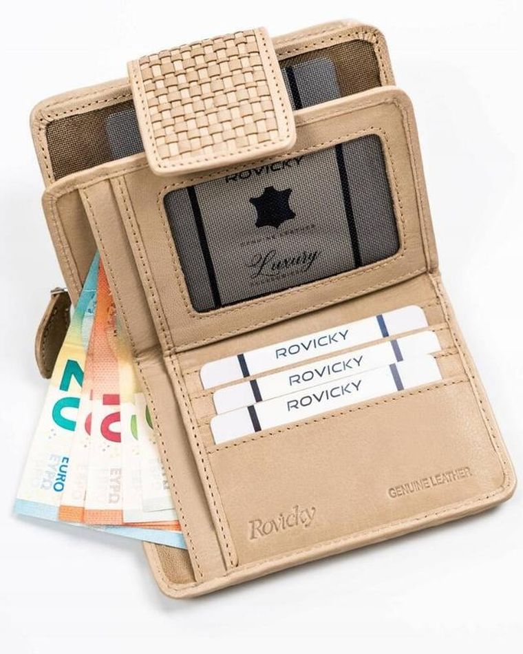 Portfel, beżowy, skórzany, RFID, Rovicky