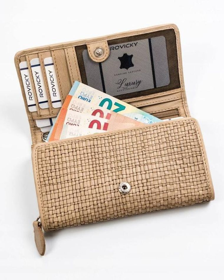Portfel, beżowy, skórzany, RFID, Rovicky