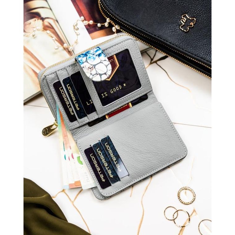 Portfel, biało-niebieski, skórzany, RFID, Peterson