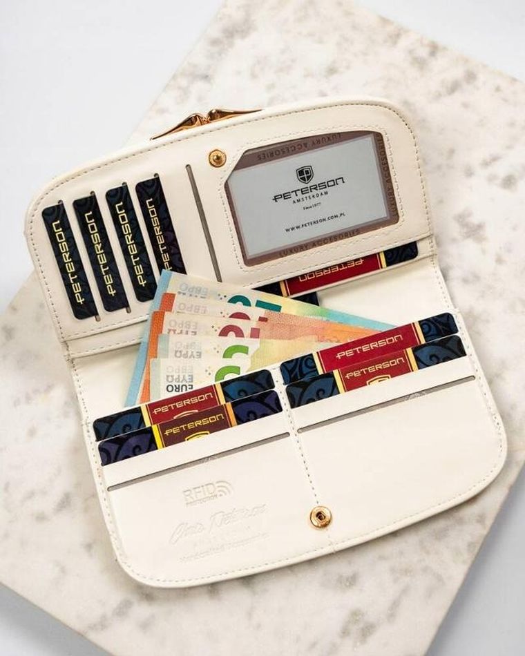 Portfel, biały, skóra ekologiczna, Peterson