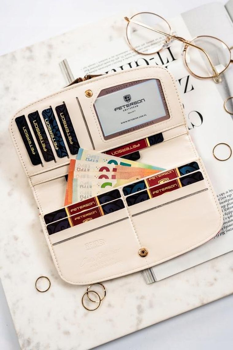 Portfel, biały, skóra ekologiczna, RFID, Peterson