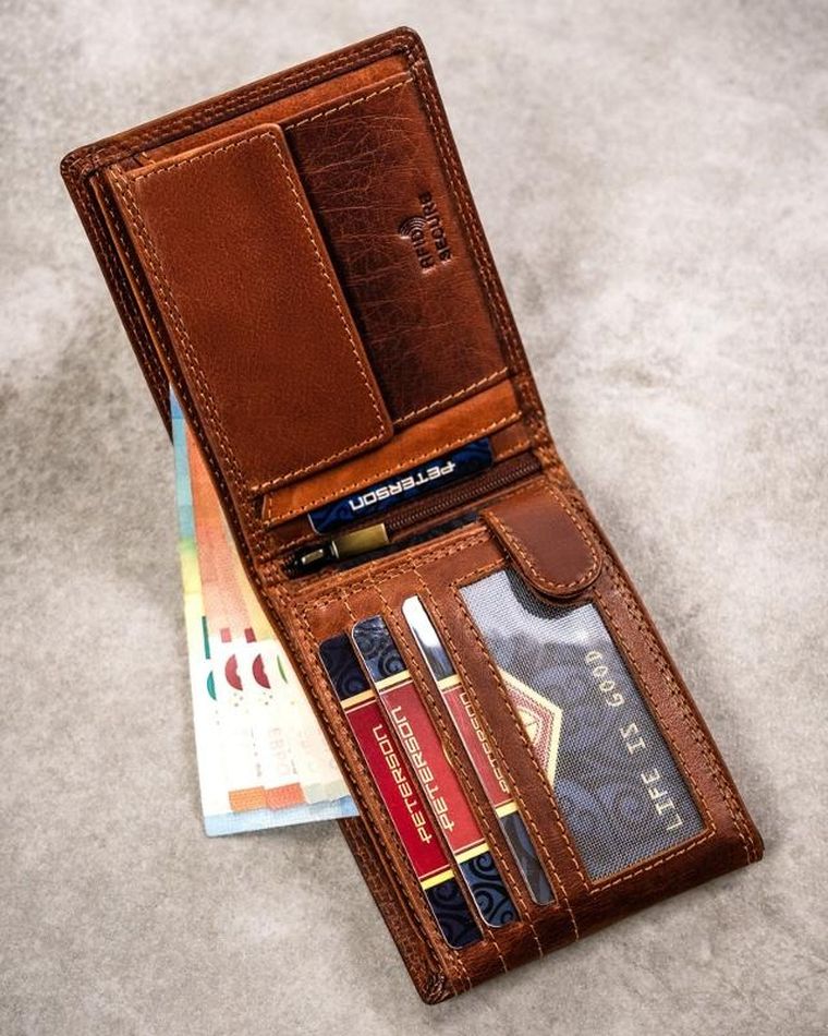 Portfel, brązowy, skórzany, byk, Peterson