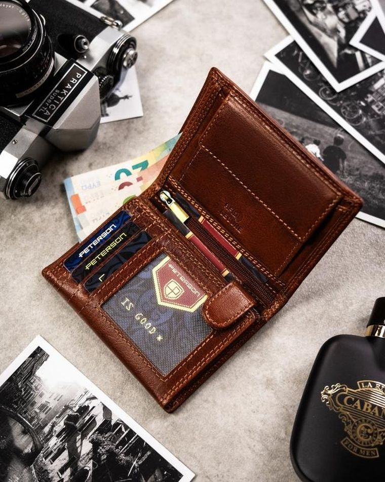 Portfel, brązowy, skórzany, lew, Peterson