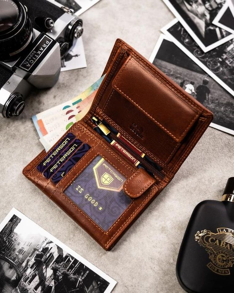 Portfel, brązowy, skórzany, panna, Peterson