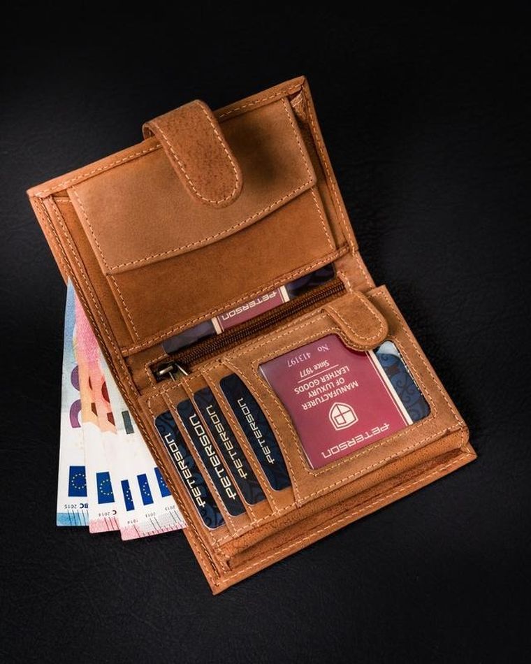 Portfel, brązowy, skórzany, Peterson