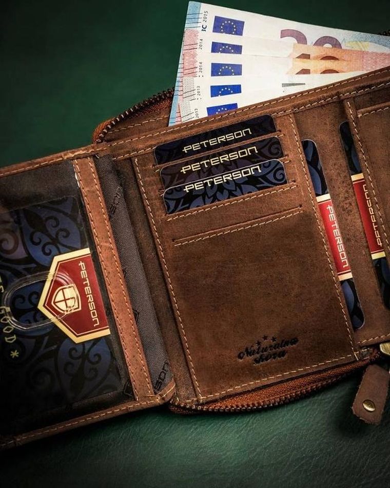 Portfel, brązowy, skórzany, Peterson