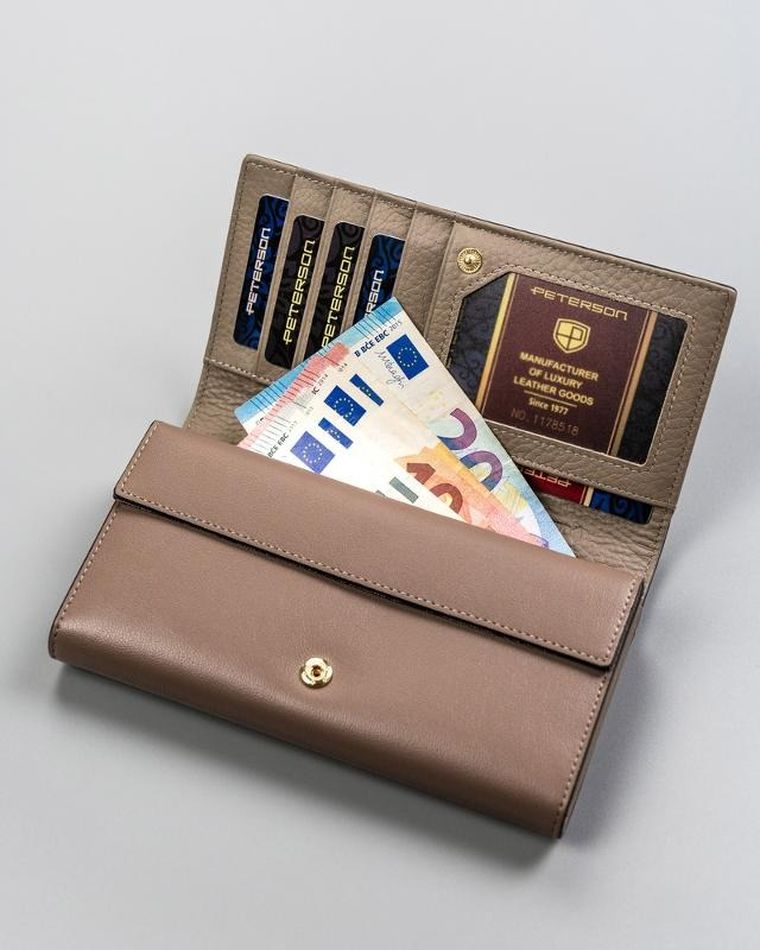 Portfel, brązowy, skórzany, Peterson