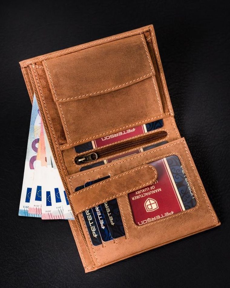 Portfel, brązowy, skórzany, Peterson