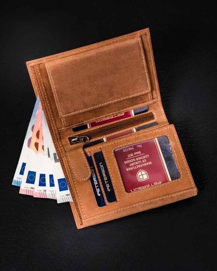 Portfel, brązowy, skórzany, Peterson