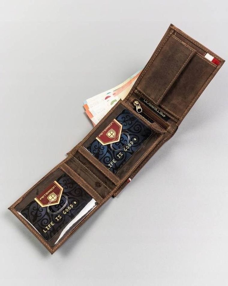 Portfel, brązowy, skórzany, Peterson