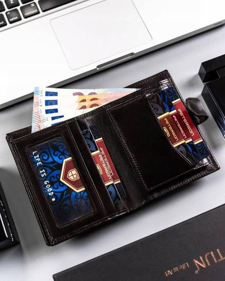 Portfel, brązowy, skórzany, Peterson