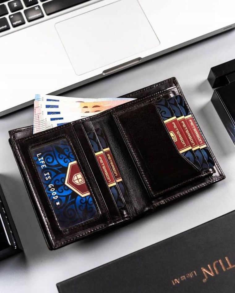 Portfel, brązowy, skórzany, Peterson