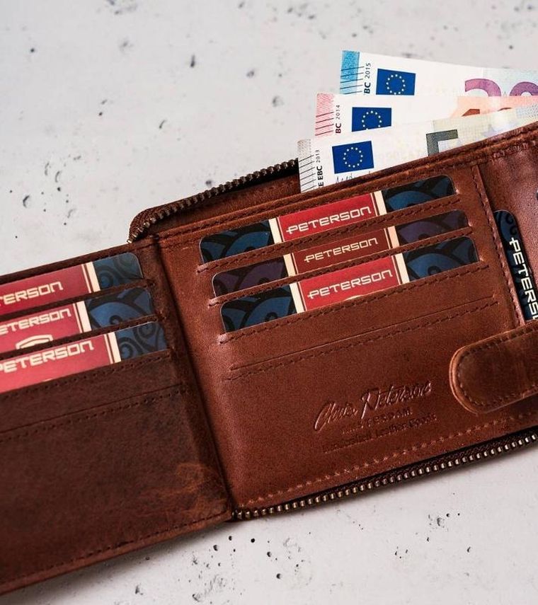 Portfel, brązowy, skórzany, Peterson