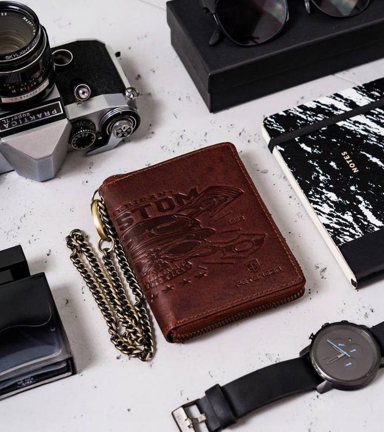 Portfel, brązowy, skórzany, Peterson