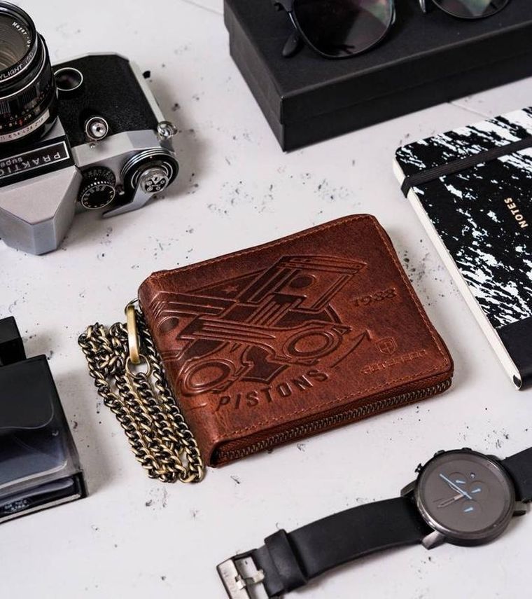 Portfel, brązowy, skórzany, Peterson