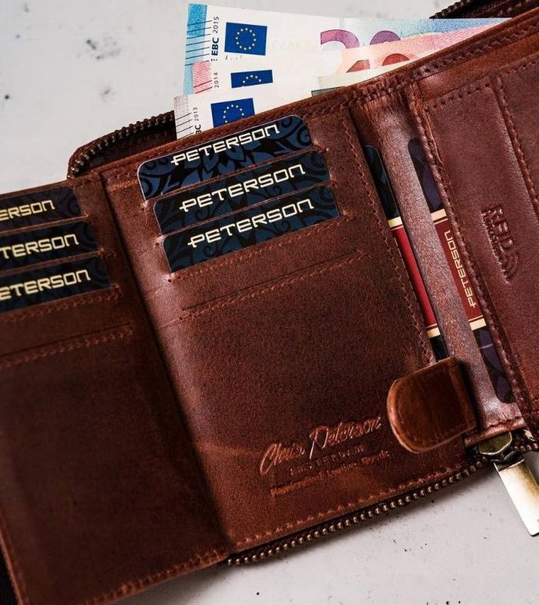 Portfel, brązowy, skórzany, Peterson
