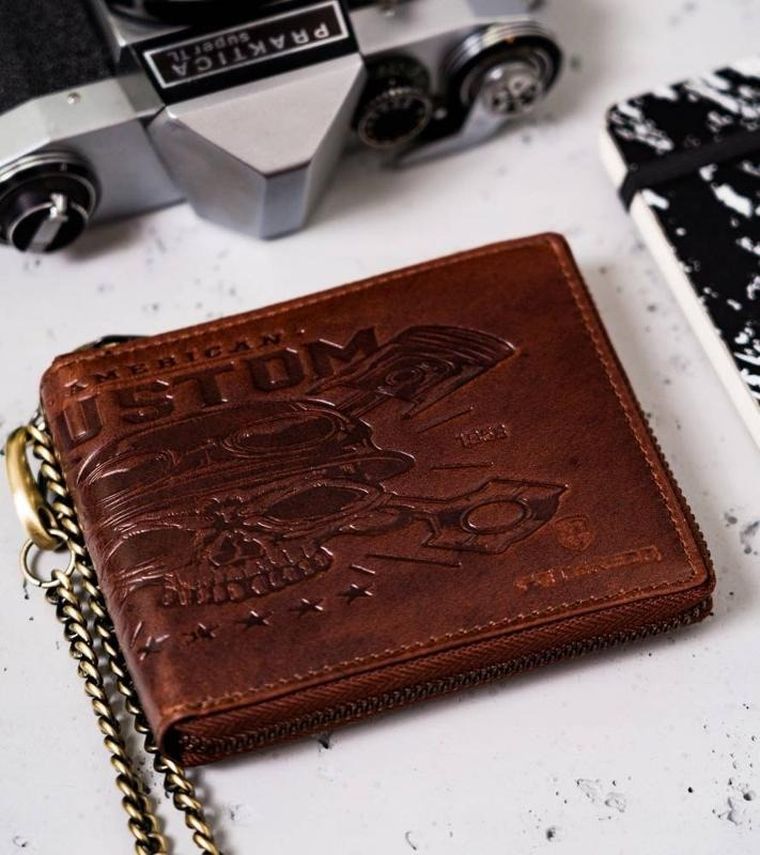 Portfel, brązowy, skórzany, Peterson