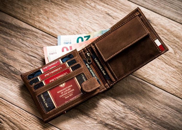 Portfel, brązowy, skórzany, Peterson