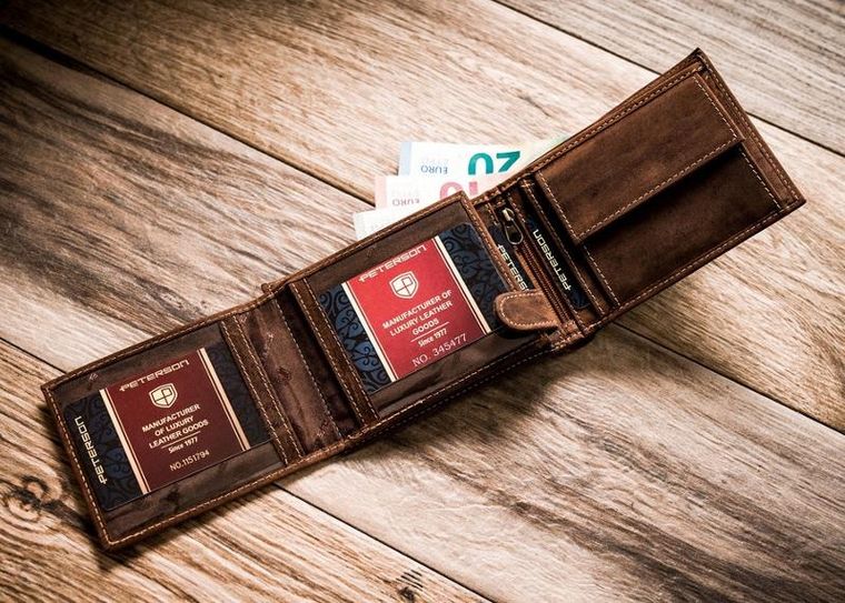 Portfel, brązowy, skórzany, Peterson