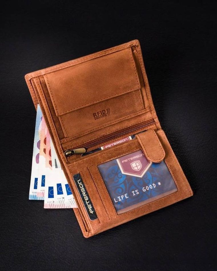 Portfel, brązowy, skórzany, Peterson