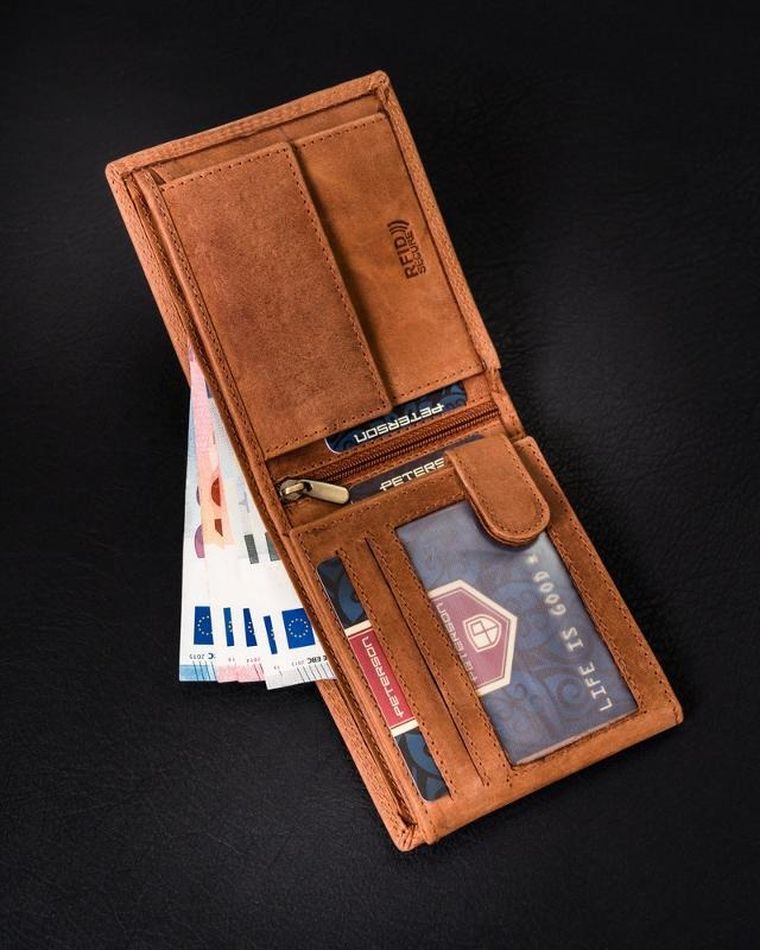 Portfel, brązowy, skórzany, Peterson