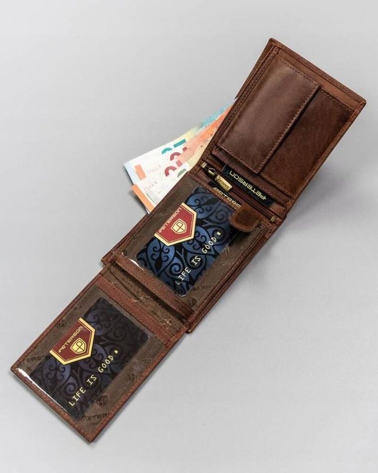 Portfel, brązowy, skórzany, Peterson