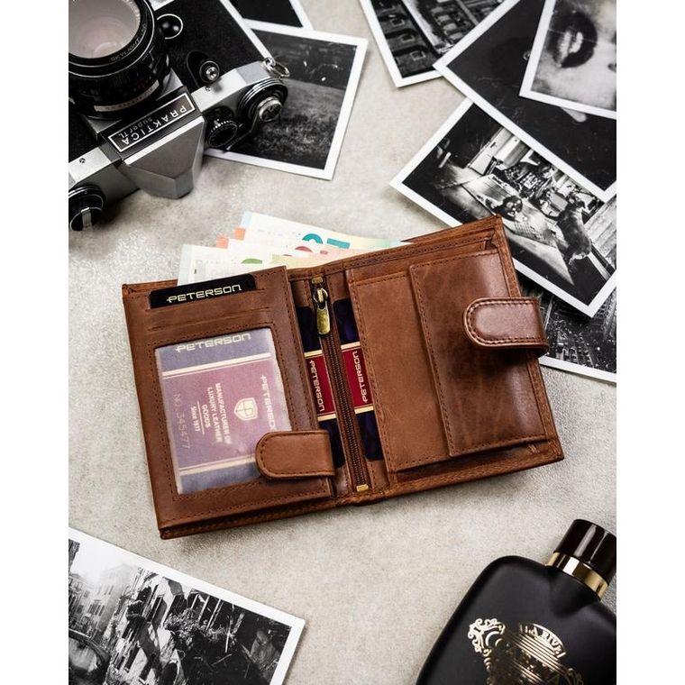 Portfel, brązowy, skórzany, Peterson