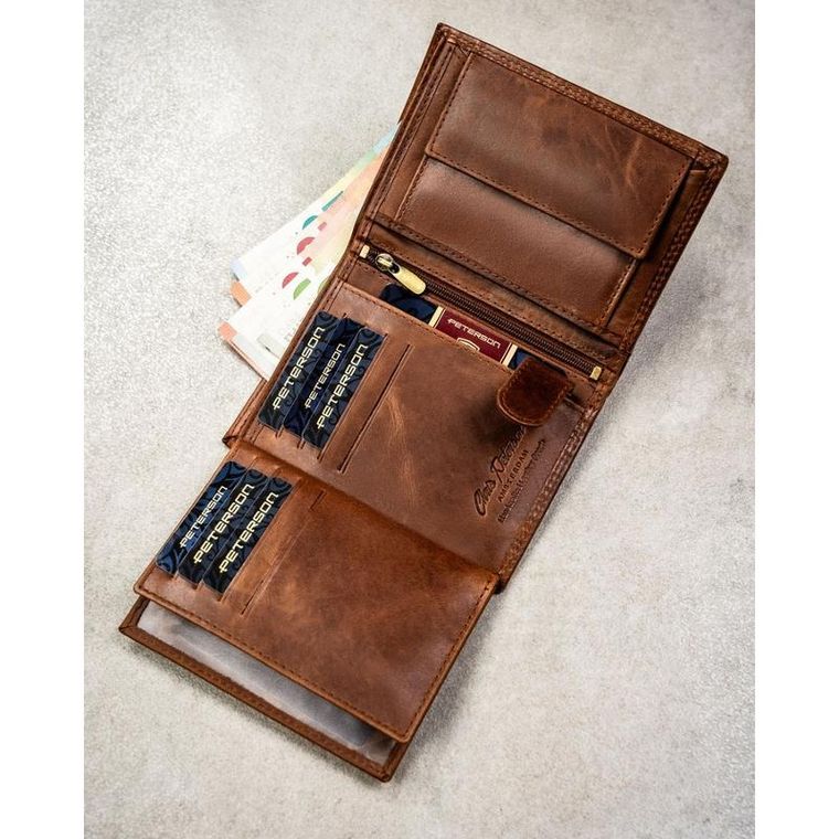 Portfel, brązowy, skórzany, Peterson