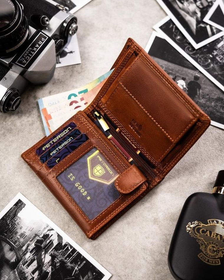 Portfel, brązowy, skórzany, rak, Peterson
