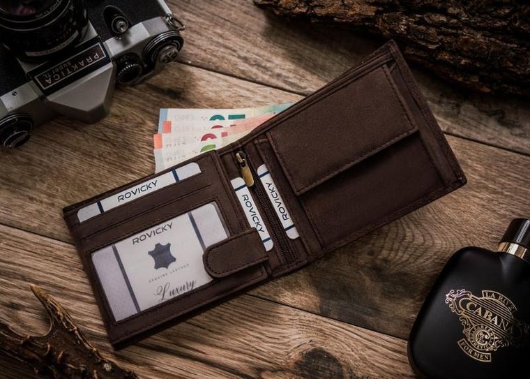 Portfel, brązowy, skórzany, RFID, Always Wild