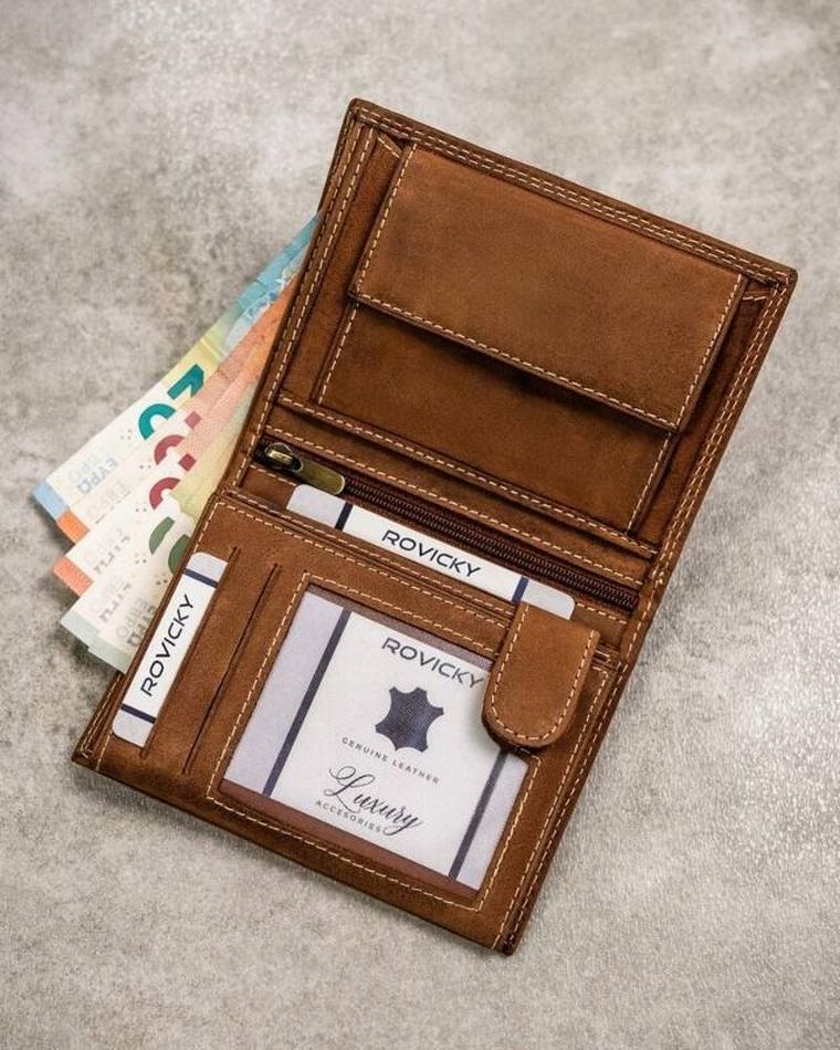 Portfel, brązowy, skórzany, RFID, Always Wild