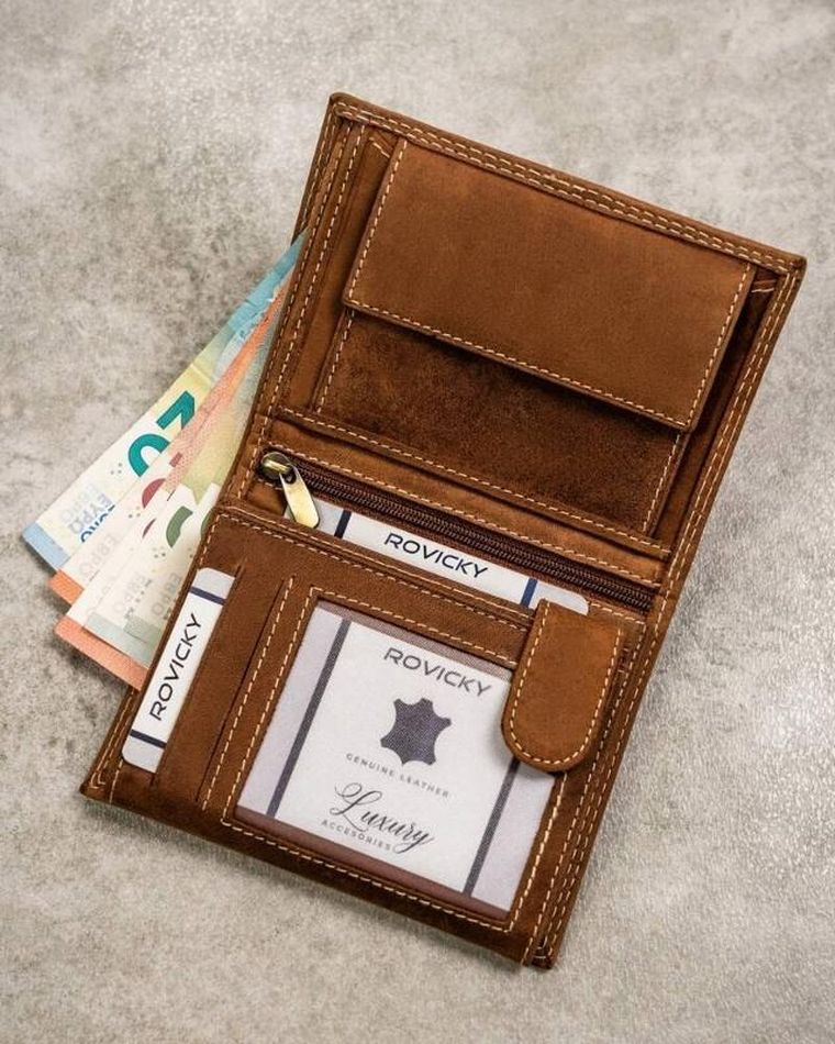 Portfel, brązowy, skórzany, RFID, Always Wild