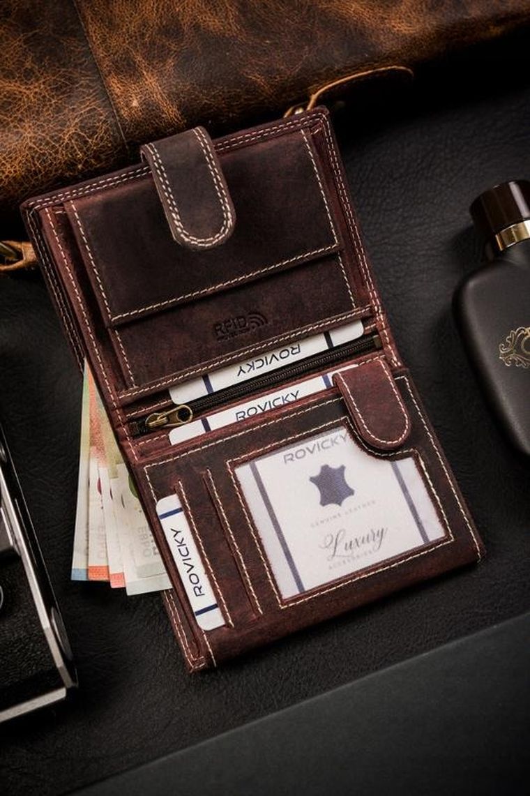 Portfel, brązowy, skórzany, RFID, Always Wild